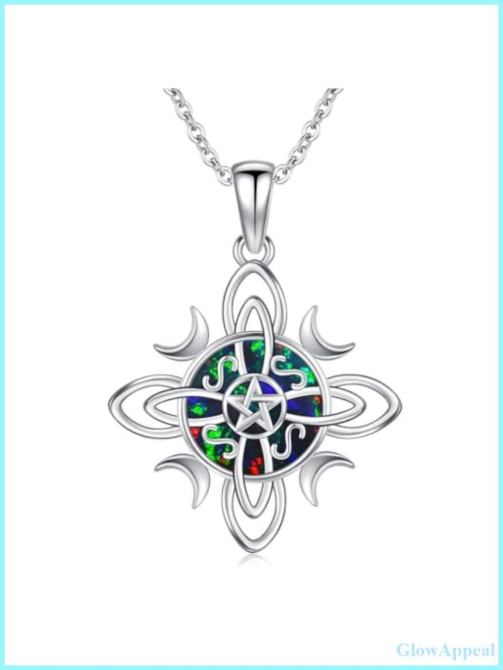 925 Sterling Silver Witches Knot Necklace Black Opal Chain Pendant Adjustable